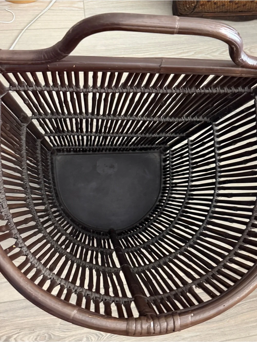 Mid Century Pencil Reed Bamboo Rolling Basket Hamper w/Lid Cotton Liner